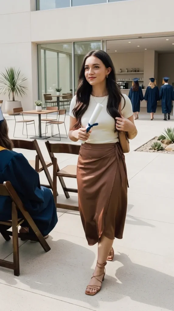 Chocolate-Brown-Wrap-Midi-Skirt-With-Cream-Top Chocolate Brown Wrap Midi Skirt With Cream Top