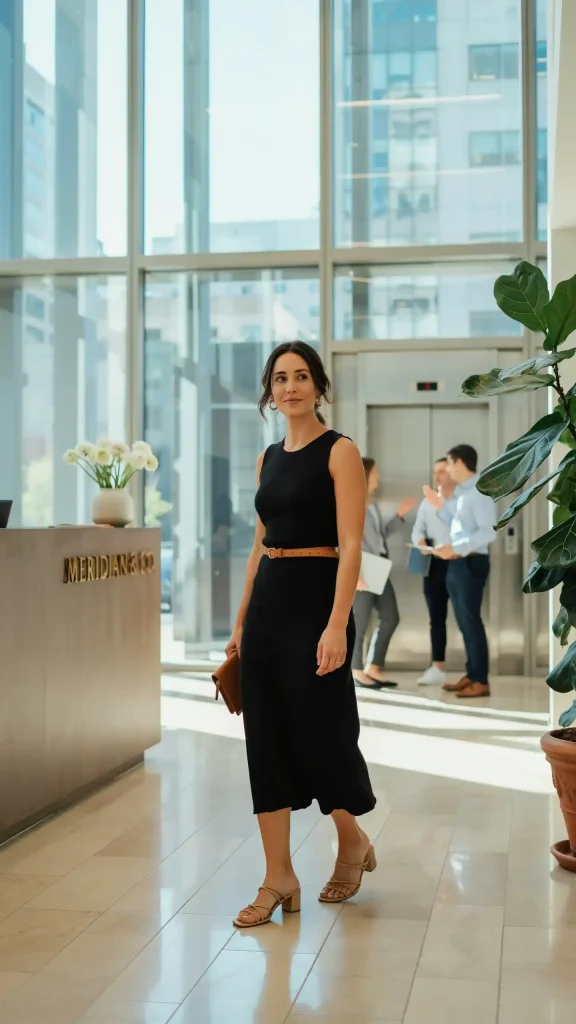 Classic-Black-Midi-Dress-With-a-Tan-Belt Classic Black Midi Dress With a Tan Belt