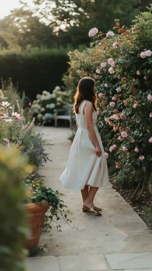 Classic-White-Linen-Midi-Dress-With-Gold-Sandals Classic White Linen Midi Dress With Gold Sandals
