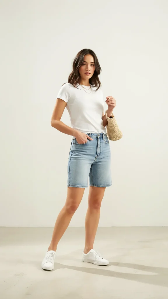 Classic-White-Tee-Denim-Summer-Style Classic White Tee Denim Summer Style