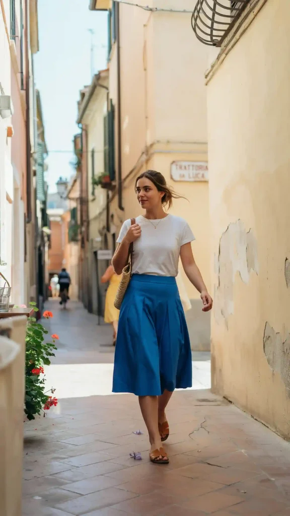 Cobalt-Blue-Midi-Skirt-With-A-White-Fitted-Tee Cobalt Blue Midi Skirt With A White Fitted Tee