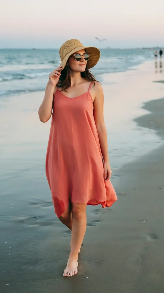 Coral-A-Line-Sundress-With-Thin-Spaghetti-Straps Coral A-Line Sundress With Thin Spaghetti Straps