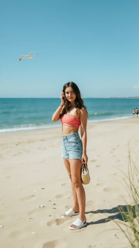 Coral Bandeau Beach Summer Outfit Look