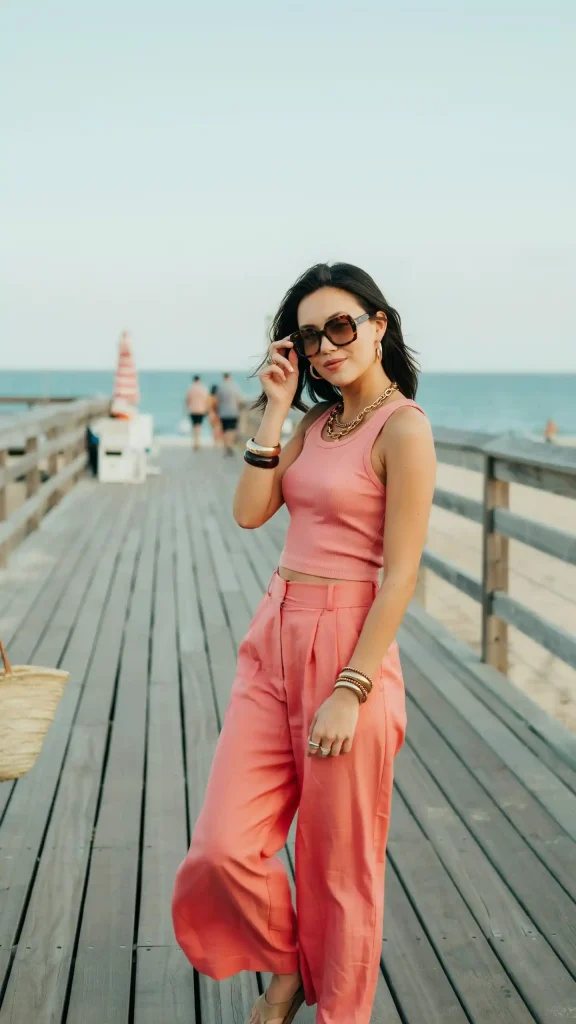 Coral-Crop-Top-With-Matching-High-Waist-Shorts Coral Crop Top With Matching High Waist Shorts