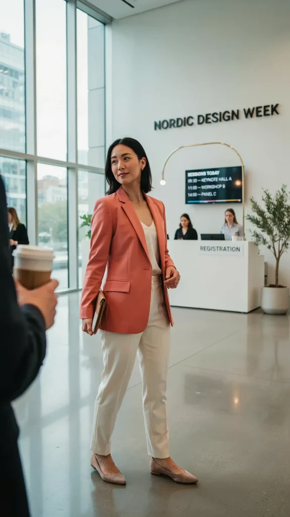 Coral-Tailored-Blazer-With-Ivory-Tailored-Straight-Leg-Pants Coral Tailored Blazer With Ivory Tailored Straight-Leg Pants