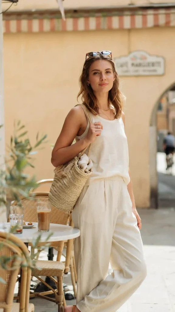 Cream Linen Co-Ord Set with Matching Pants and Sleeveless Top