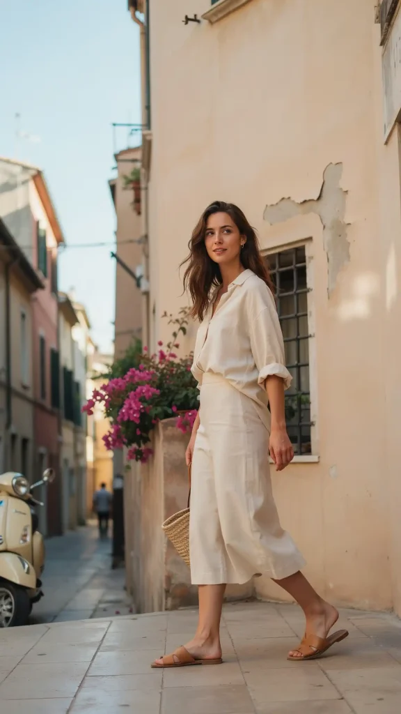 Cream-Linen-Midi-Skirt-With-A-Breezy-Blouse Cream Linen Midi Skirt With A Breezy Blouse