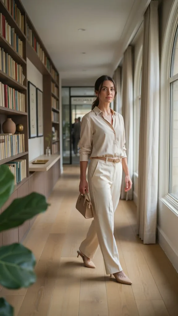 Cream-Wide-Leg-Pants-Shirt-Set-Elegant-Office-Summer-Style Cream Wide Leg Pants Shirt Set Elegant Office Summer Style