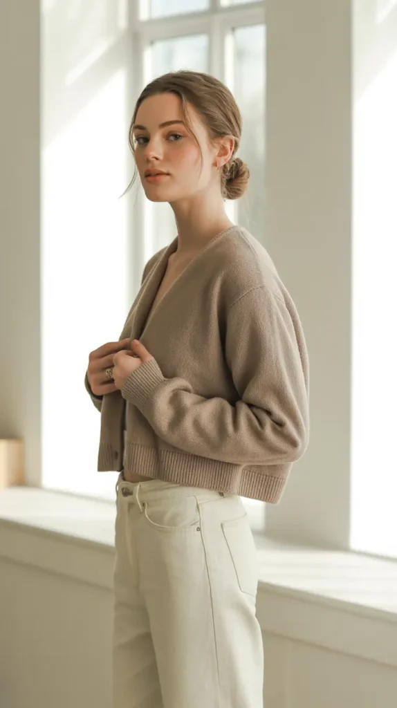 Cropped Cardigan with Neutral Jeans