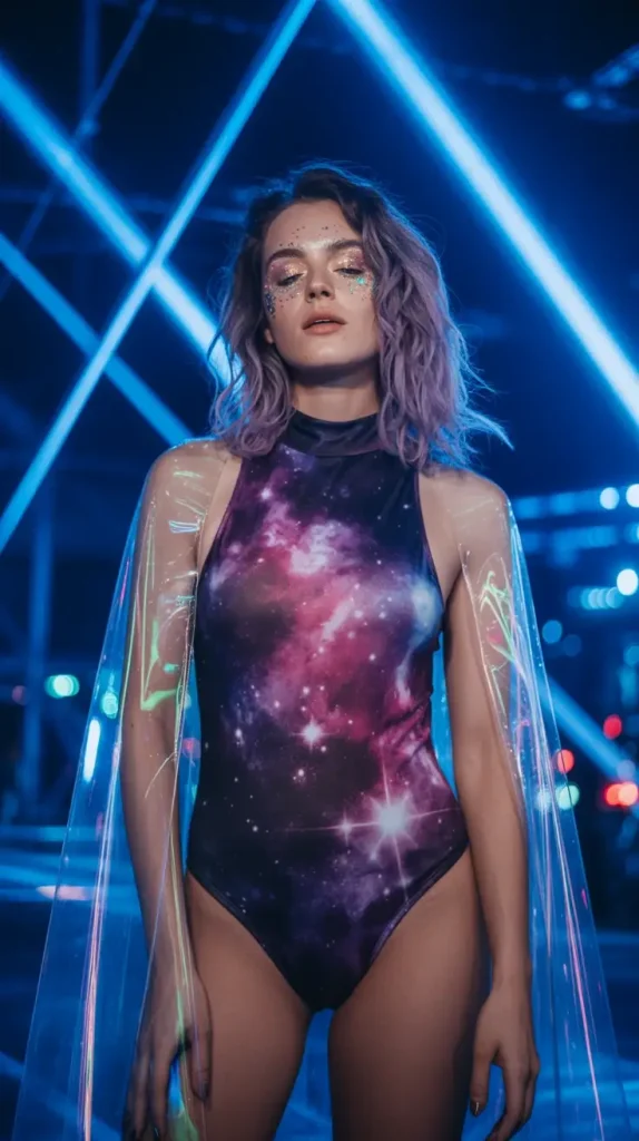 Deep-Purple-and-Black-Galaxy-Space-Look-Bodysuit Deep Purple and Black Galaxy Space Look Bodysuit
