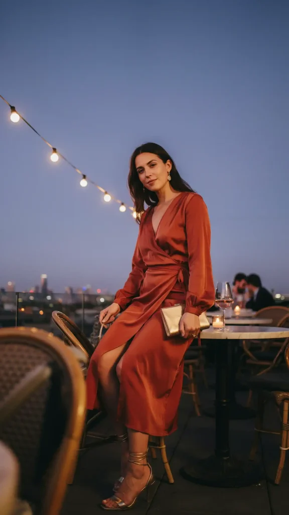 Deep-Rust-Orange-Below-Knee-V-Neckline-Wrap-Dress Deep Rust Orange Below- Knee V-Neckline Wrap Dress
