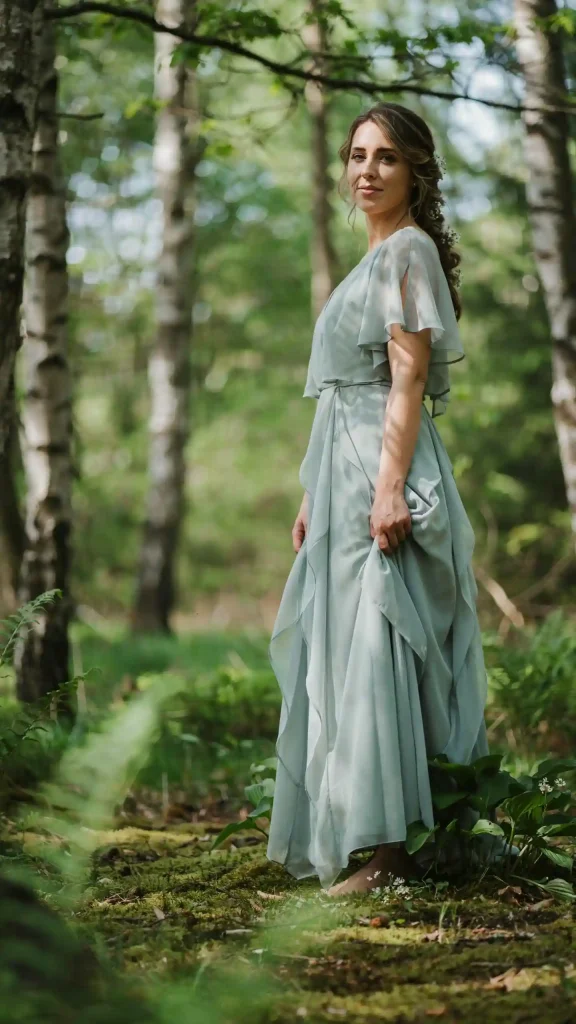 Delicate-Bride-In-a-Flowing-Sage-Green-Chiffon-Dress-With-Flutter-Sleeves Delicate Bride In a Flowing Sage Green Chiffon Dress With Flutter Sleeves