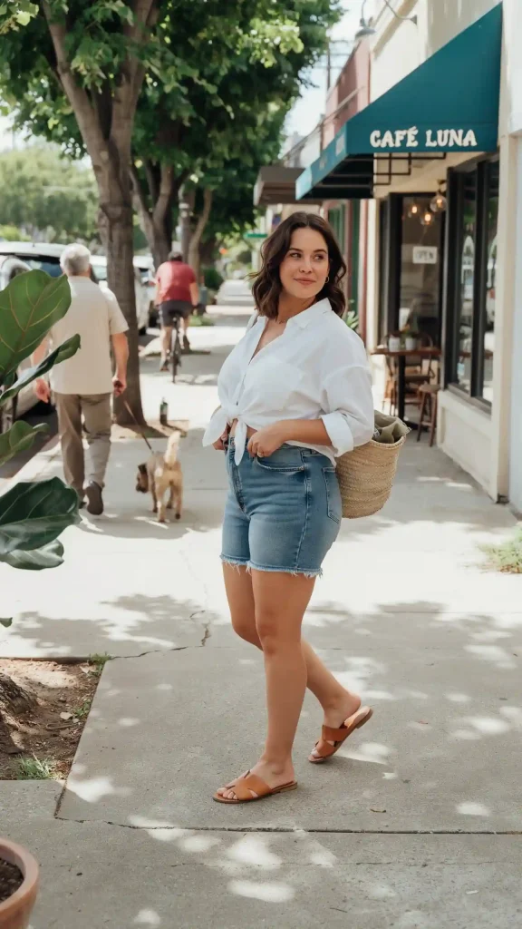 Denim-Shorts-With-Oversized-Linen-Shirt Denim Shorts With Oversized Linen Shirt