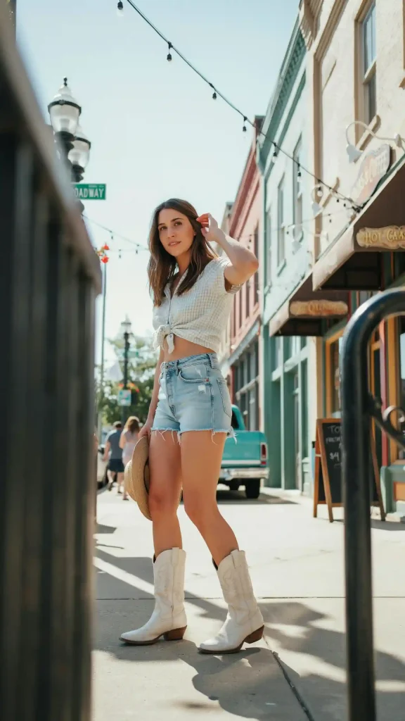 Denim-Shorts-and-White-Cowboy-Boots Denim Shorts and White Cowboy Boots