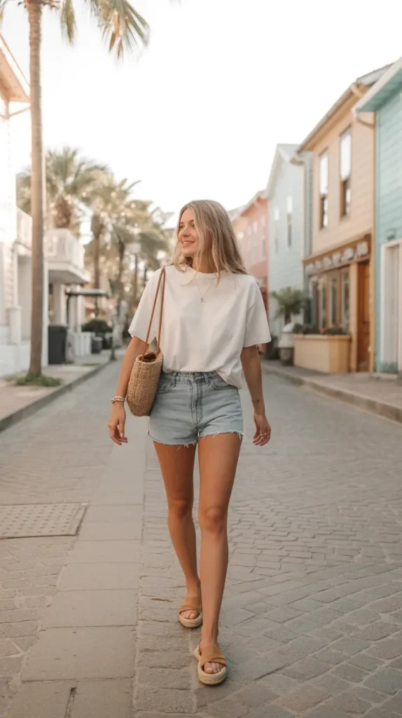 Denim-Shorts-and-a-Relaxed-White-Tee Denim Shorts and a Relaxed White Tee
