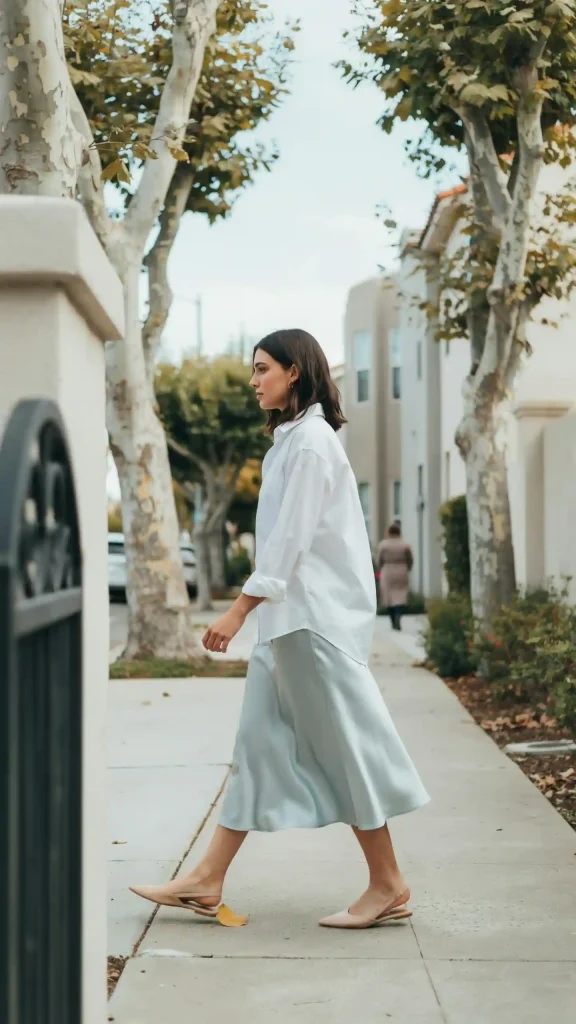 Duck-Egg-Color-Satin-Skirt-with-Oversized-White-Shirt-For-Modest-Looks Duck Egg Color Satin Skirt with Oversized White Shirt For Modest Looks