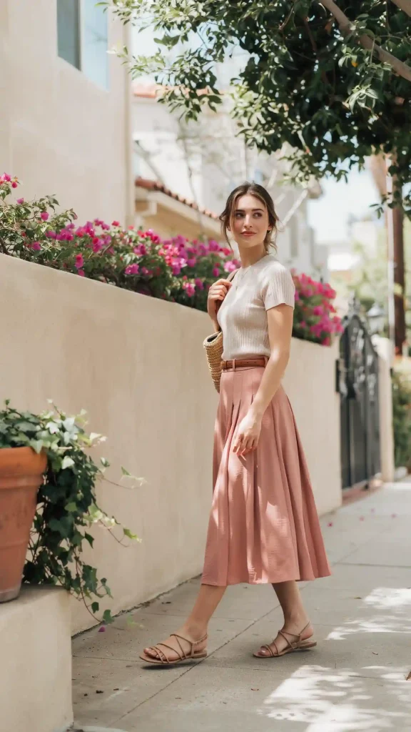 Dusty-Rose-Midi-Skirt-With-A-Fitted-Ribbed-Top Dusty Rose Midi Skirt With A Fitted Ribbed Top