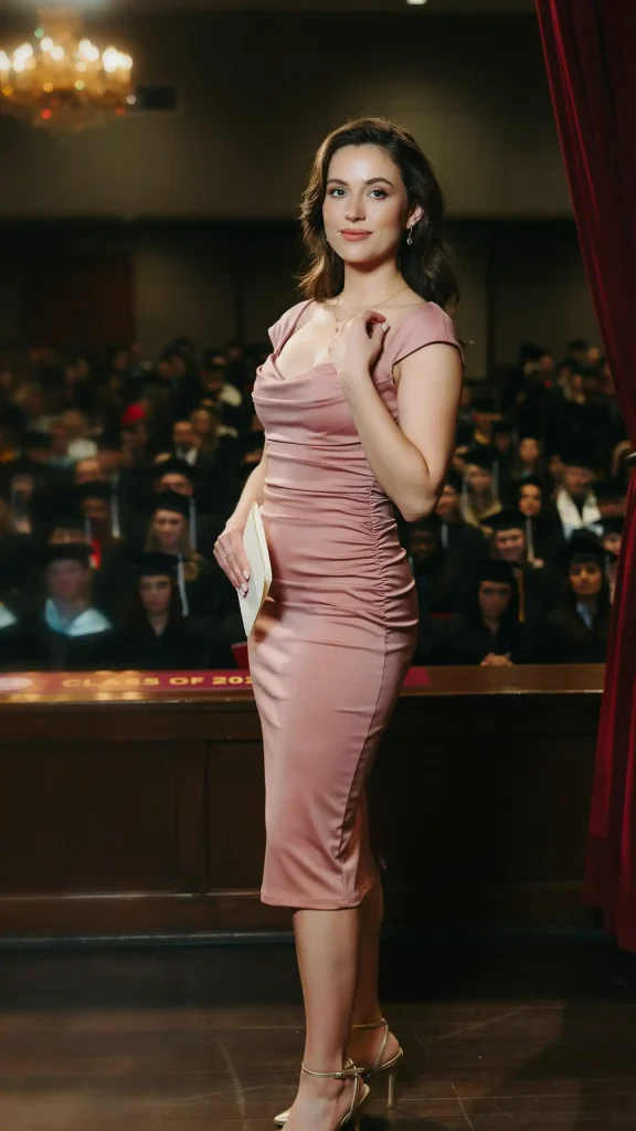 Dusty-Rose-Ruched-Midi-Dress-With-Gold-Strappy-Heels Dusty Rose Ruched Midi Dress With Gold Strappy Heels
