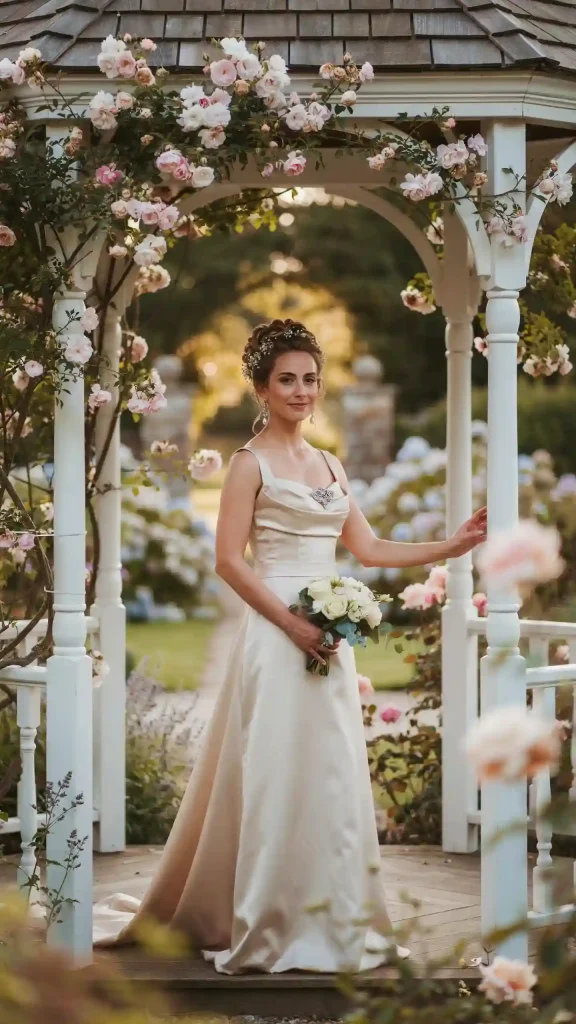 Elegant-Bride-In-Champagne-Satin-Gown-With-A-Sweetheart-Neckline Elegant Bride In Champagne Satin Gown With A Sweetheart Neckline
