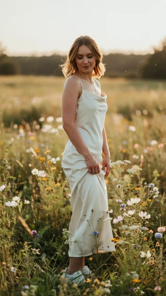 Elegant-Romantic-Satin-Elopement-Dress-Summer-Style Elegant Romantic Satin Elopement Dress Summer Style