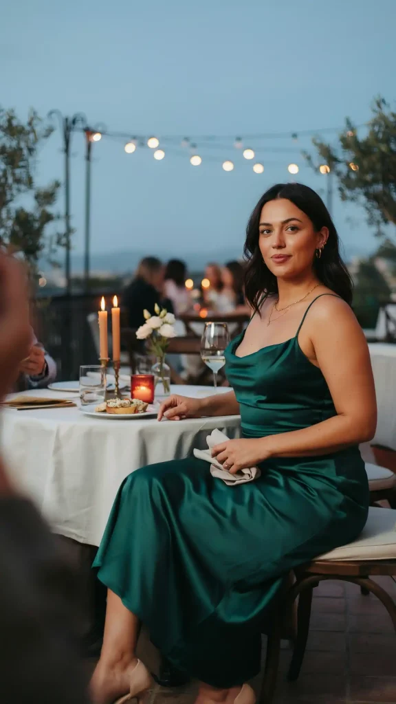 Emerald-Green-Spaghetti-Strap-Midi-Dress-In-Satin Emerald Green Spaghetti Strap Midi Dress In Satin