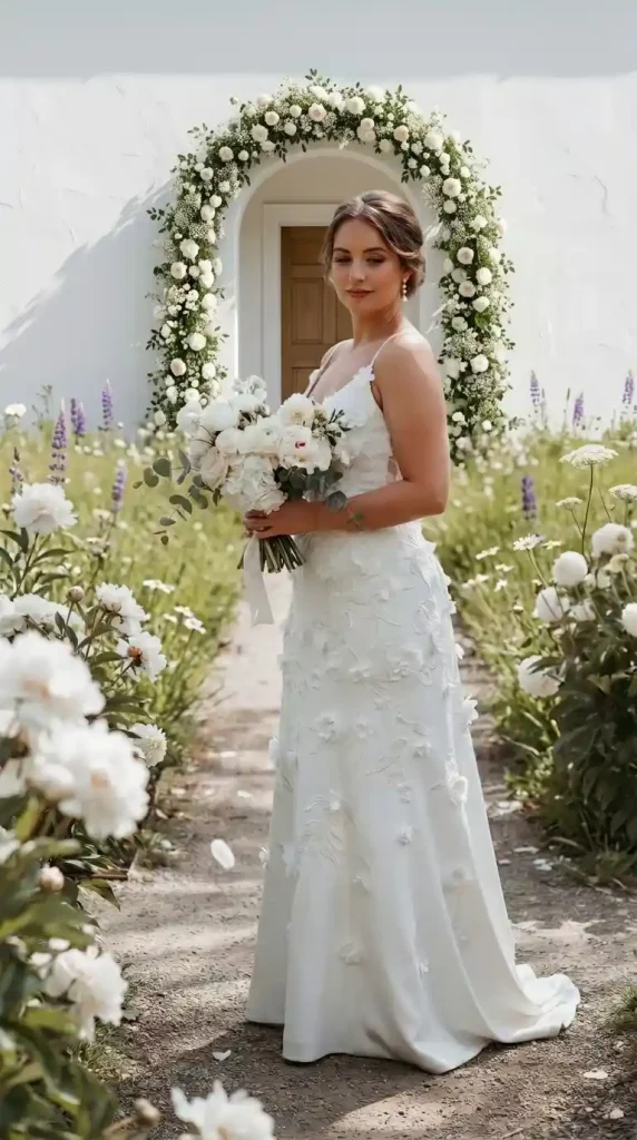 Enchanting-3D-White-Floral-Embellishments-Scattered-On-Overall-Wedding-Gown Enchanting 3D White Floral Embellishments Scattered On Overall Wedding Gown