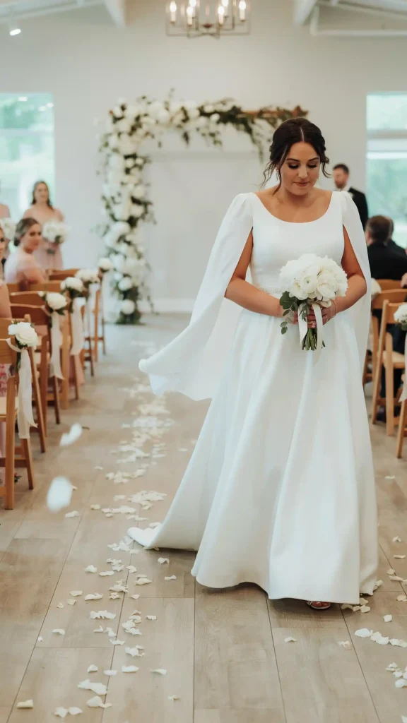 Ethereal-Cape-Sleeve-A-Line-White-Wedding-Dress Ethereal Cape Sleeve A-Line White Wedding Dress