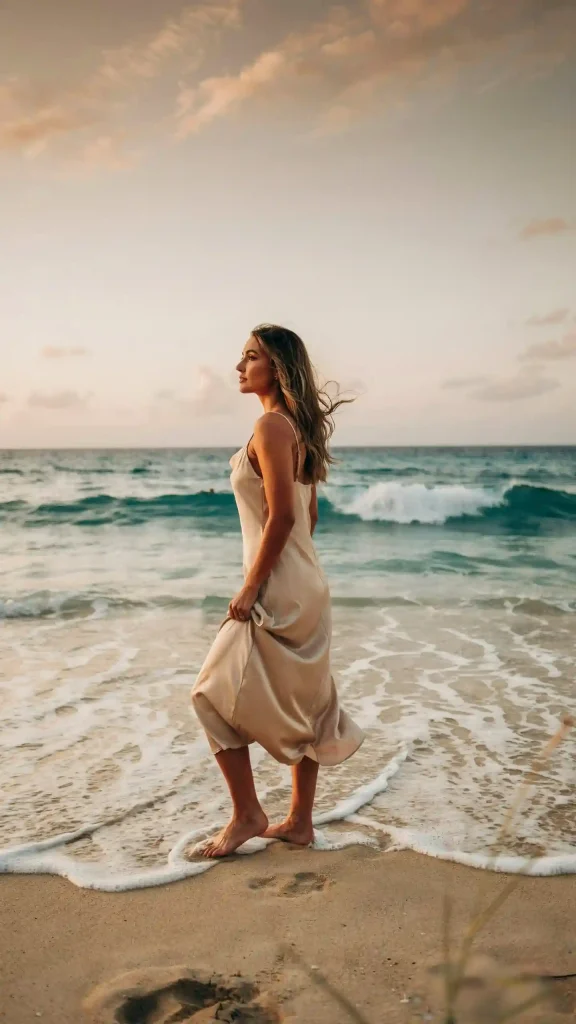 Feminine-Champagne-Silk-Slip-Elopement-Dress-Elegant-Beach-Ceremony Feminine Champagne Silk Slip Elopement Dress Elegant Beach Ceremony