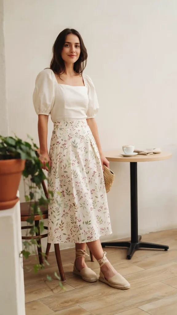 Floral-High-Waist-Skirt-With-Puff-Sleeve-Blouse Floral High-Waist Skirt With Puff-Sleeve Top