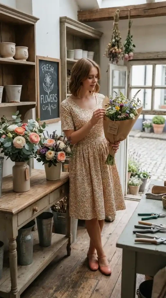 Floral Print Babydoll Dress with Flat Sandals