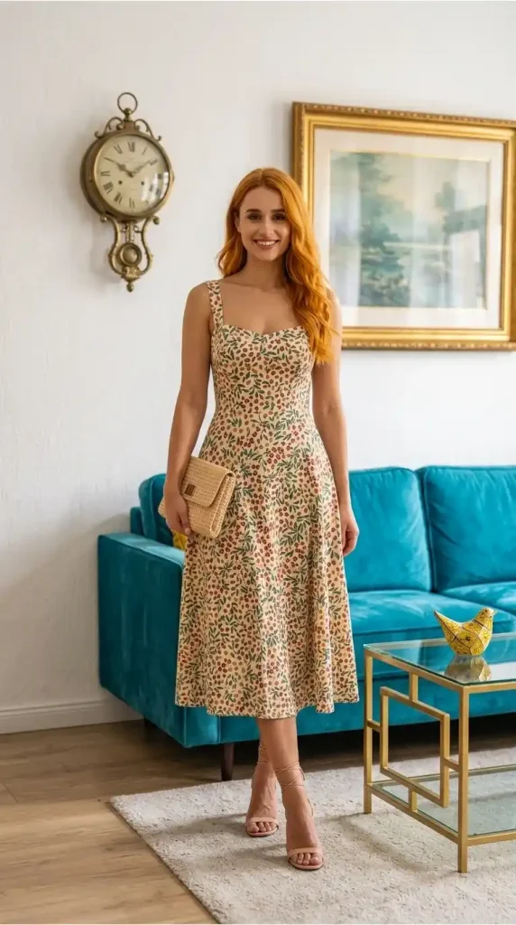 Floral-Printed-Midi-DressA-Perfect-Vintage-Outfit-Idea Floral Printed Midi DressA Perfect Vintage Outfit Idea