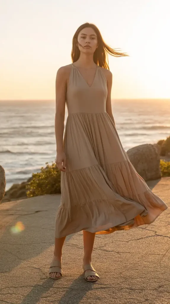 Flowing-Beige-Midi-Dresses Flowing Beige Midi Dresses