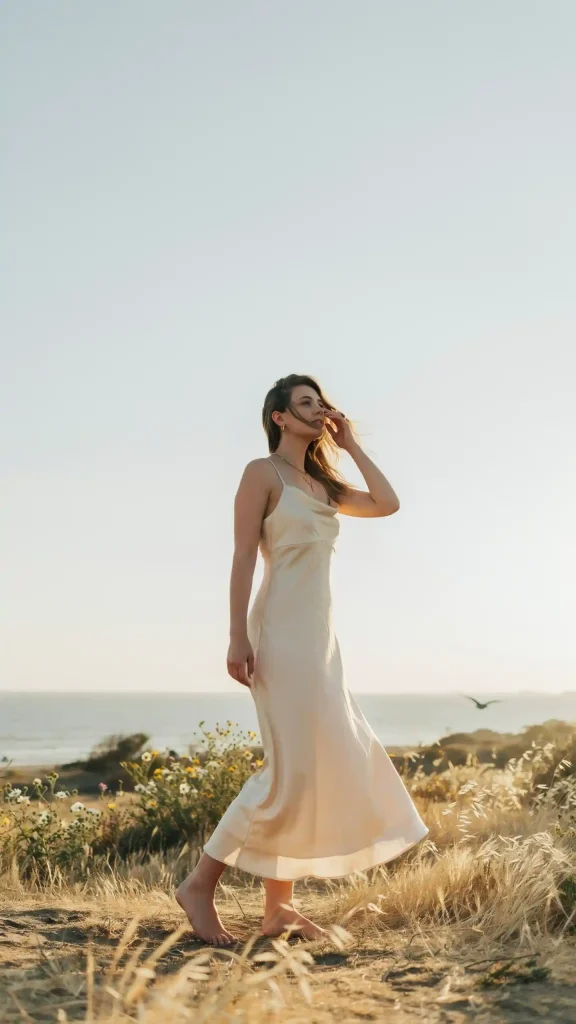 Flowing-Cream-Maxi-Dress-With-Minimal-Accessories Flowing Cream Maxi Dress With Minimal Accessories