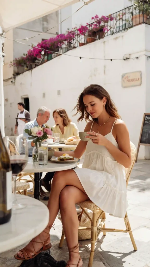 Flowy-White-Sundress-with-Tan-Sandals Flowy White Sundress with Tan Sandals