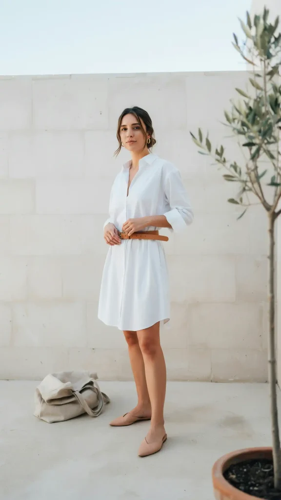 Fresh-Aesthetic-White-Shirt-Dress-With-Tan-Belt-Detail-In-Semi-Formal-Outfit Fresh Aesthetic White Shirt Dress With Tan Belt Detail In Semi Formal Outfit