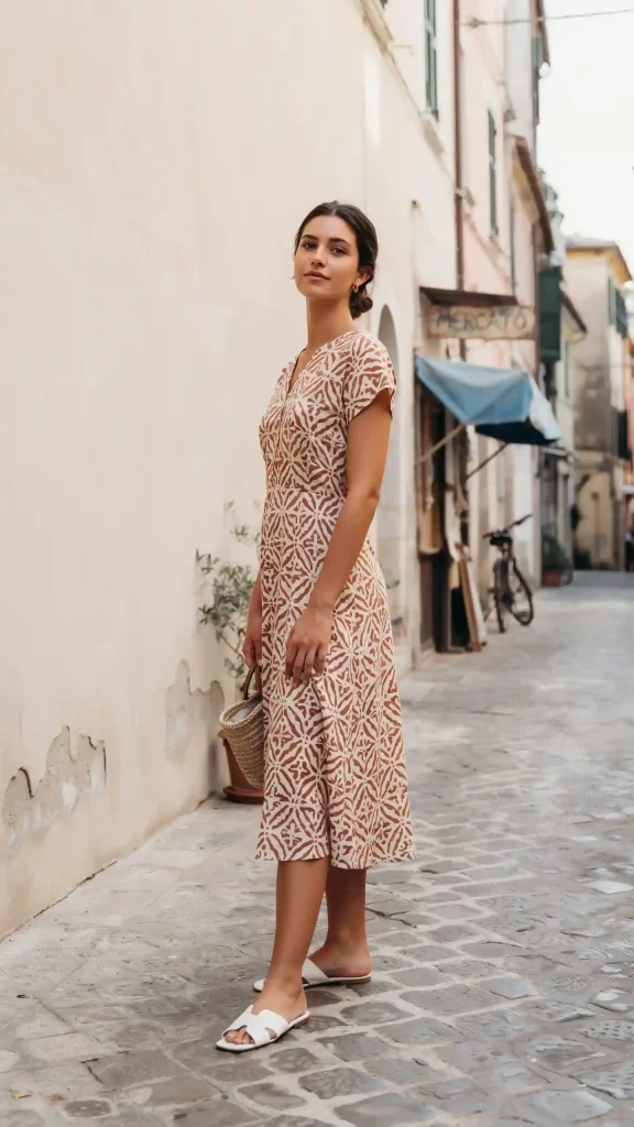 Geometric-Print-Midi-Dress-Outfit Geometric Print Midi Dress Outfit