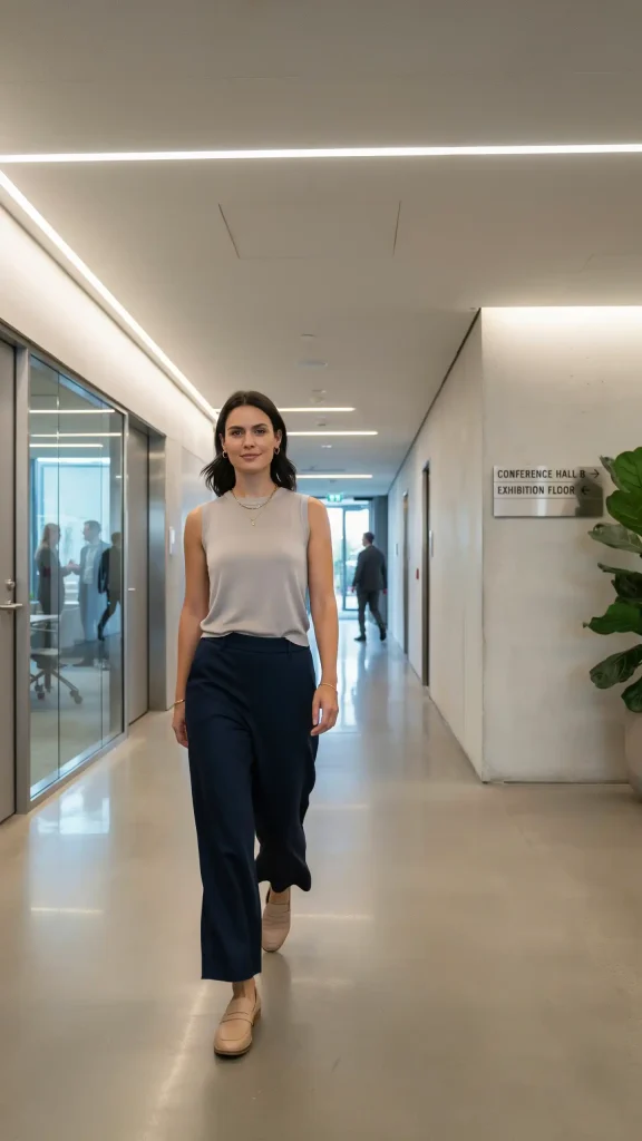 Gray-Sleeveless-Shell-Top-With-Navy-Blue-Wide-Leg-Culottes Gray Sleeveless Shell Top With Navy Blue Wide-Leg Culottes