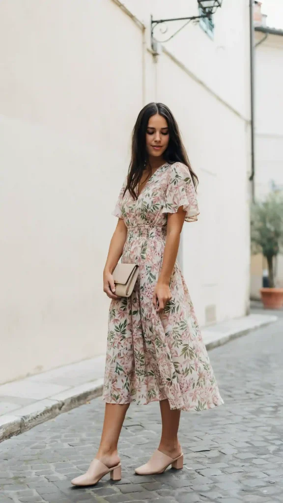 Green-Botanical-Print-Floral-Midi-Dress Green Botanical Print Floral Midi Dress