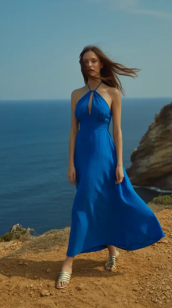 Halter-Neck-Maxi-in-Ocean-Blue Halter Neck Maxi in Ocean Blue