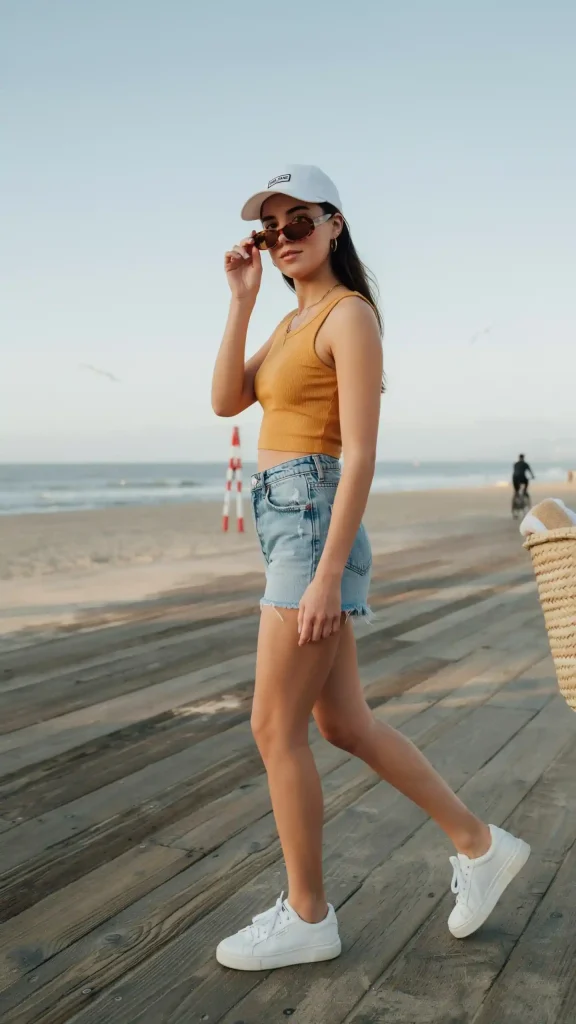 High-Rise-Denim-Shorts-Paired-with-Bold-Crop-Top High-Rise Denim Shorts Paired with Bold Crop Top