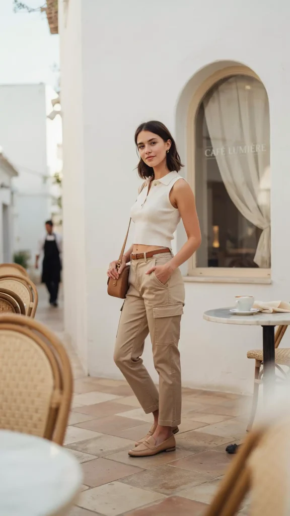 High-Waist-Cargo-Pants-With-Sleeveless-Polo-Crop-Shirt High Waist Cargo Pants With Sleeveless Polo Crop Shirt