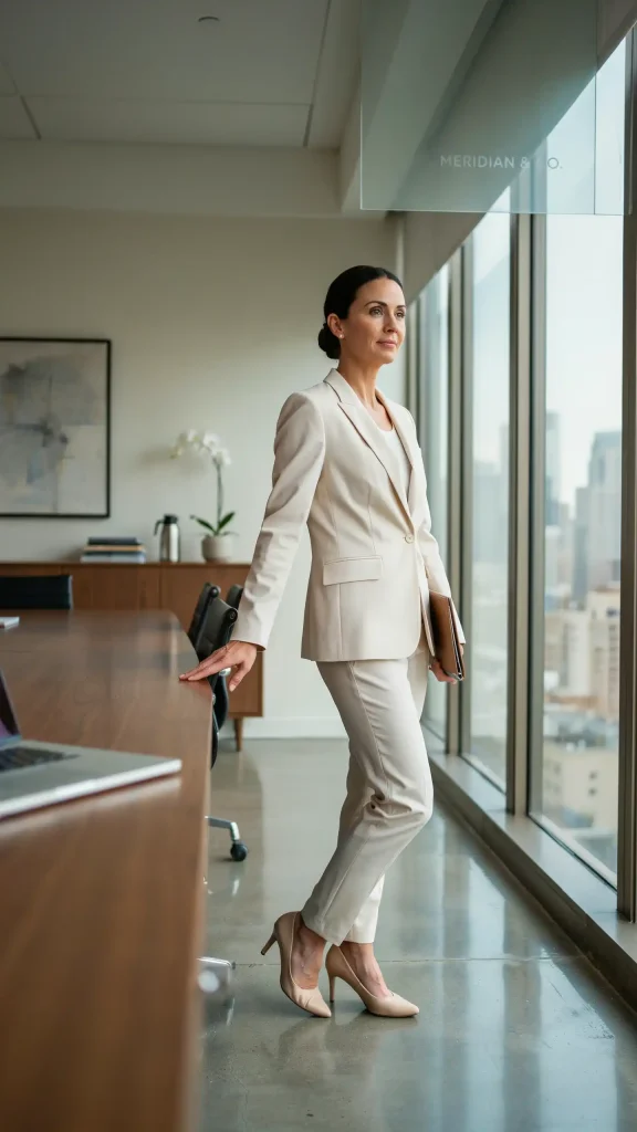 Ivory-Blazer-With-Slim-Pants-Elegant-Corporate-Summer-Style-Outfit Ivory Blazer With Slim Pants Elegant Corporate Summer Style Outfit