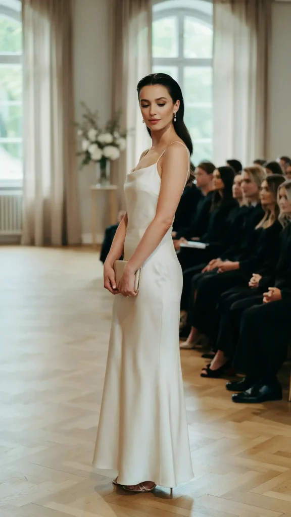 Ivory Column Maxi Dress with Metallic Clutch