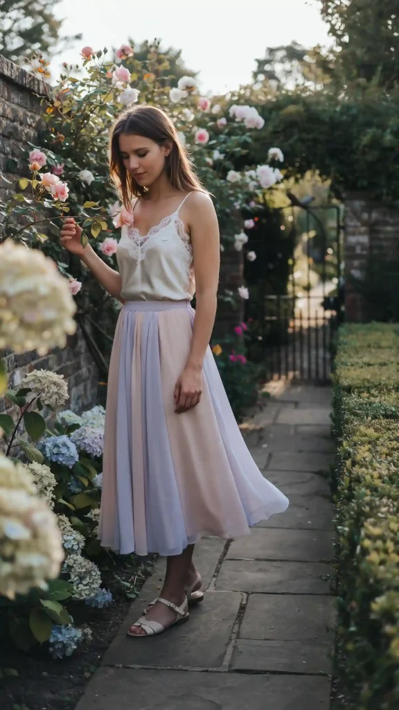 Ivory-Lace-Trimmed-Camisole-with-Pastel-Flow-Skirt Ivory Lace Trimmed Camisole with Pastel Flow Skirt