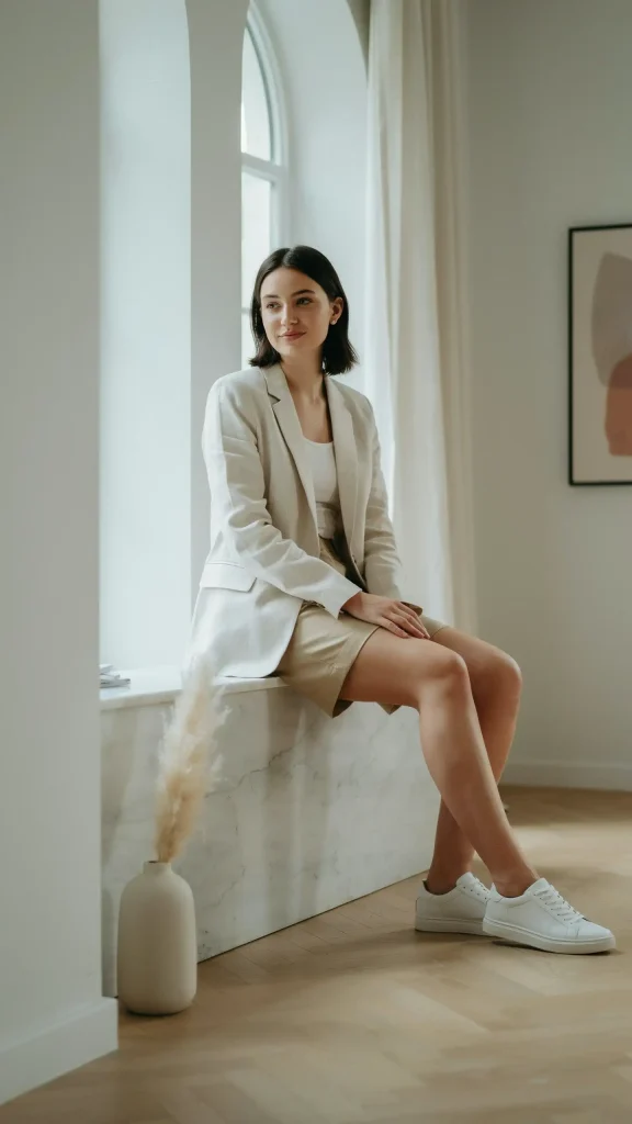 Ivory-Linen-Blazer-With-Tailored-Shorts-Summer-Elegance Ivory Linen Blazer With Tailored Shorts Summer Elegance