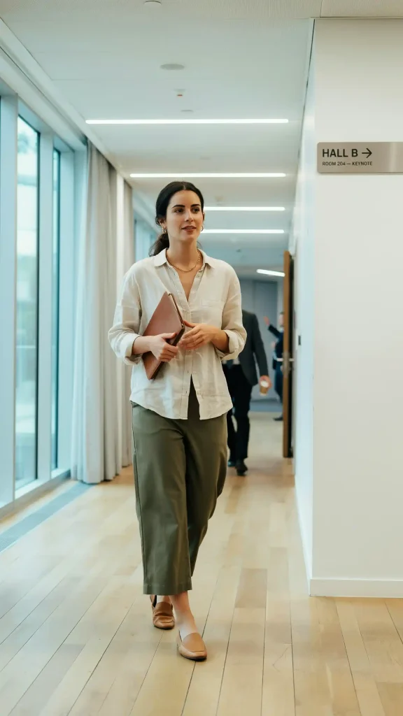 Ivory-Linen-Button-Down-Shirt-With-Olive-Green-Wide-Leg-Culottes Ivory Linen Button Down Shirt With Olive Green Wide-Leg Culottes