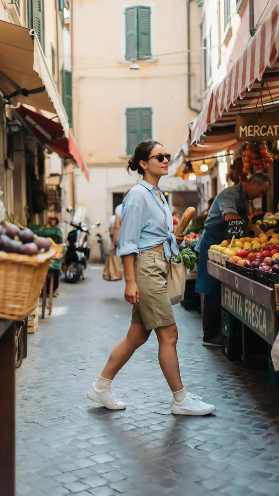 Khaki-Cargo-Shorts-With-Light-Blue-Button-Down-Shirt Khaki Cargo Shorts With Light Blue Button-Down Shirt