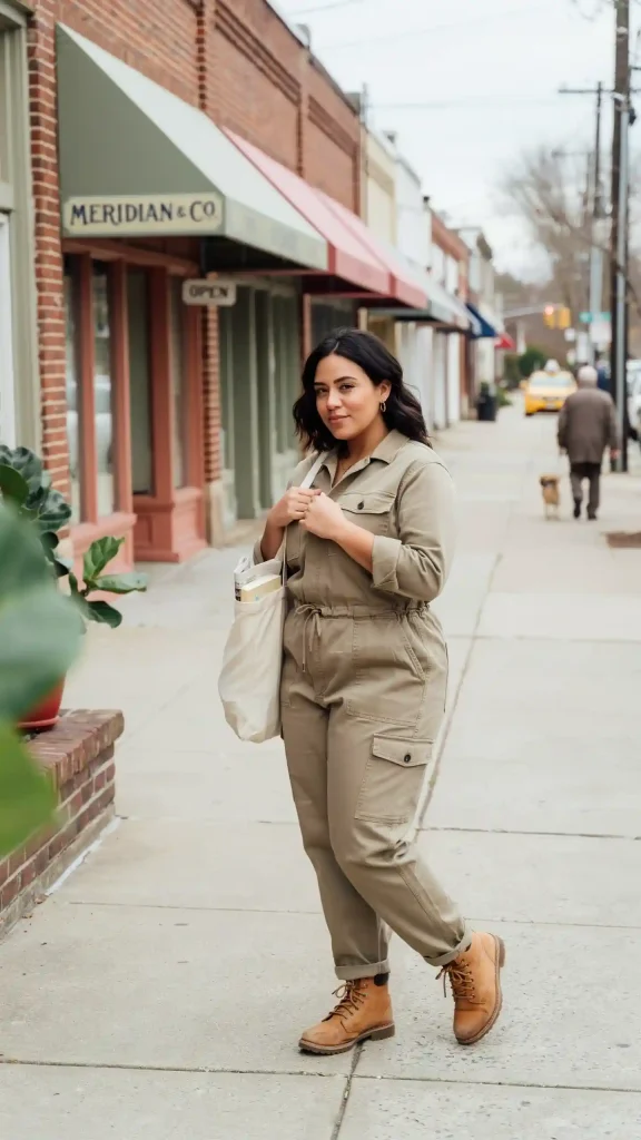 Khaki-Utility-Jumpsuit-With-Rolled-Sleeves Khaki Utility Jumpsuit With Rolled Sleeves