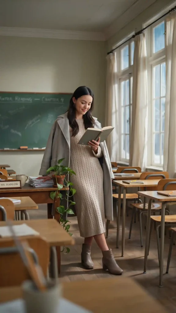 Knit-Dress-Coat-Winter-Teacher-Outfit Knit Dress Coat Winter Teacher Outfit