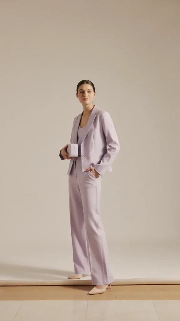 Lavender-Co-Ord-Set-With-Minimal-Heels-Professional-Casual-Aesthetic Lavender Co Ord Set With Minimal Heels Professional Casual Aesthetic